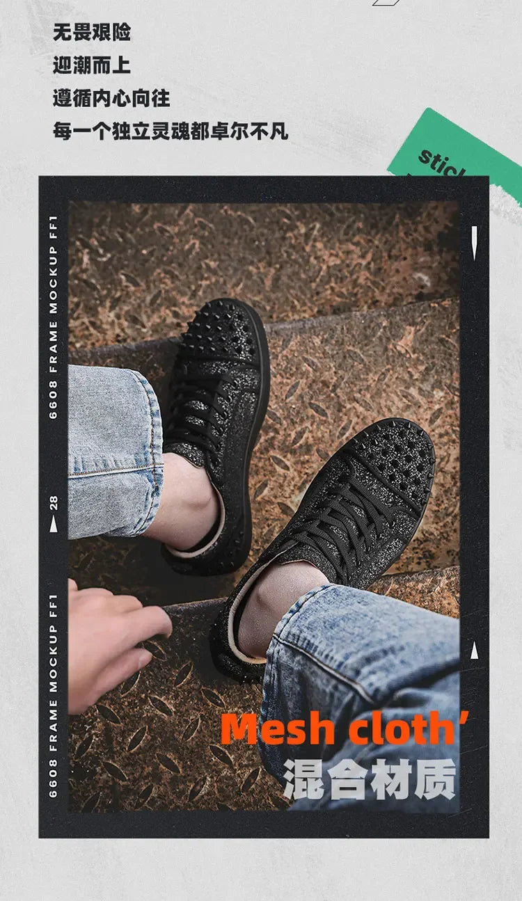 2025 New Men's Casual Shoes Comfortable Soft Punk Style Board Shoes Fashion Nail Anti Slip Wear Resistant Personalized Sneakers