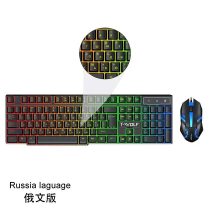 Spanish Keyboard with Spanish Layout Russian Arabic Keyboard Mouse Kit 100% Keyboard ISO Color Backlight Wired Gaming Office T20