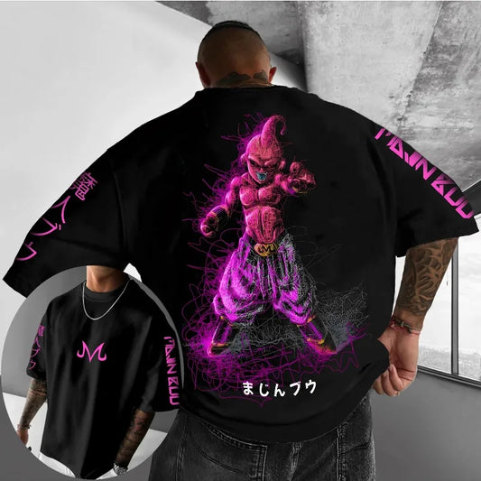 Dragon Ball Men's T-Shirt Majin Buu Printing Japanese Anime Summer Boy Children's Short Sleeve Oversize Parent-Child Wear