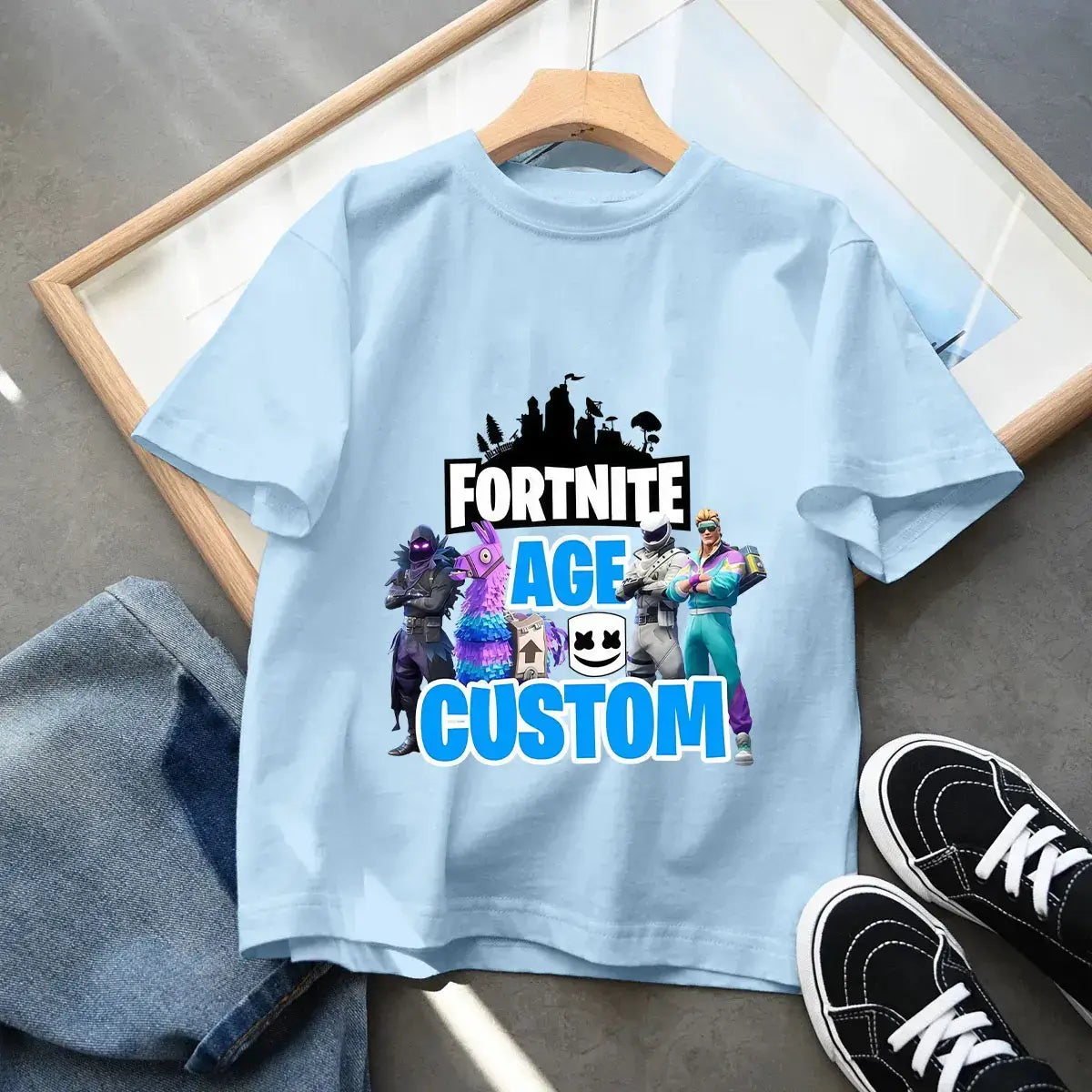 Fortnites Kids Blue Cotton T-Shirt Fortress Night Baby Short Sleeve Tees Shirt Cartoon Boy Girl Summer Clothes Kawaii Tops Gift