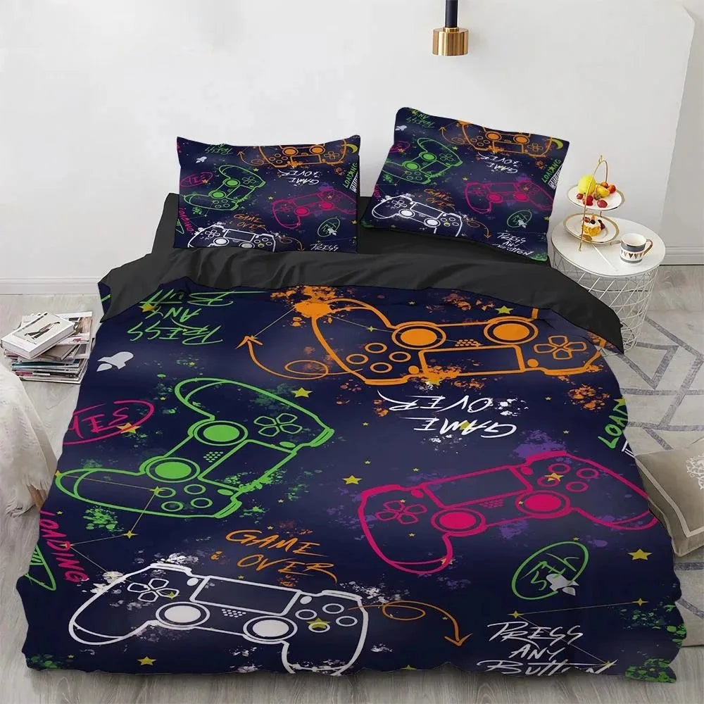 Gamer-Bettwäsche-Set für Jungen und Kinder, Gaming-Bettbezug-Set Queen, Videospiel-Deckenbezug, Bettwäsche-Set mit Playstation-Designs für Teenager und Männer