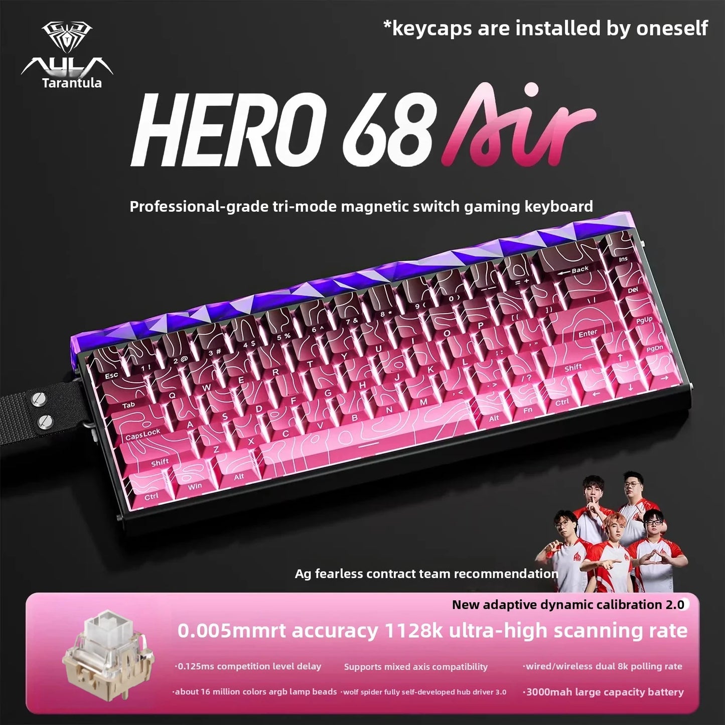 New AULA HERO68 Air 3-mode Magnetic Switch Gaming Mechanical Keyboard E-sport Custom Wired Keyboard Ergonomics Accessories