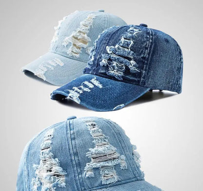 Vasket denim-baseballkasket til kvinder og mænd, solbeskyttende, åndbar forårs- og sommerhat, vintage snapback-kasket til kvinder