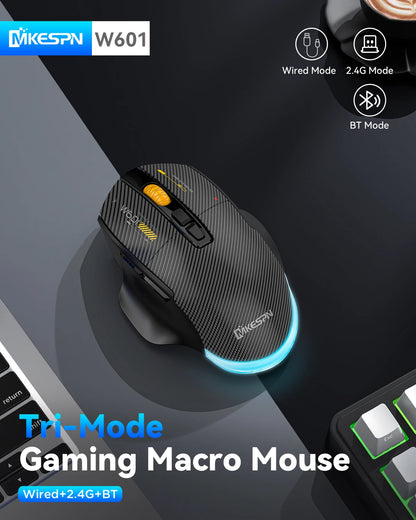 12800DPI 2.4G Wireless Bluetooth Wired Tri-mode Mouse Mute Button Macro Programming Carbon Fiber Gaming Mouse 500mAh 7 Keys