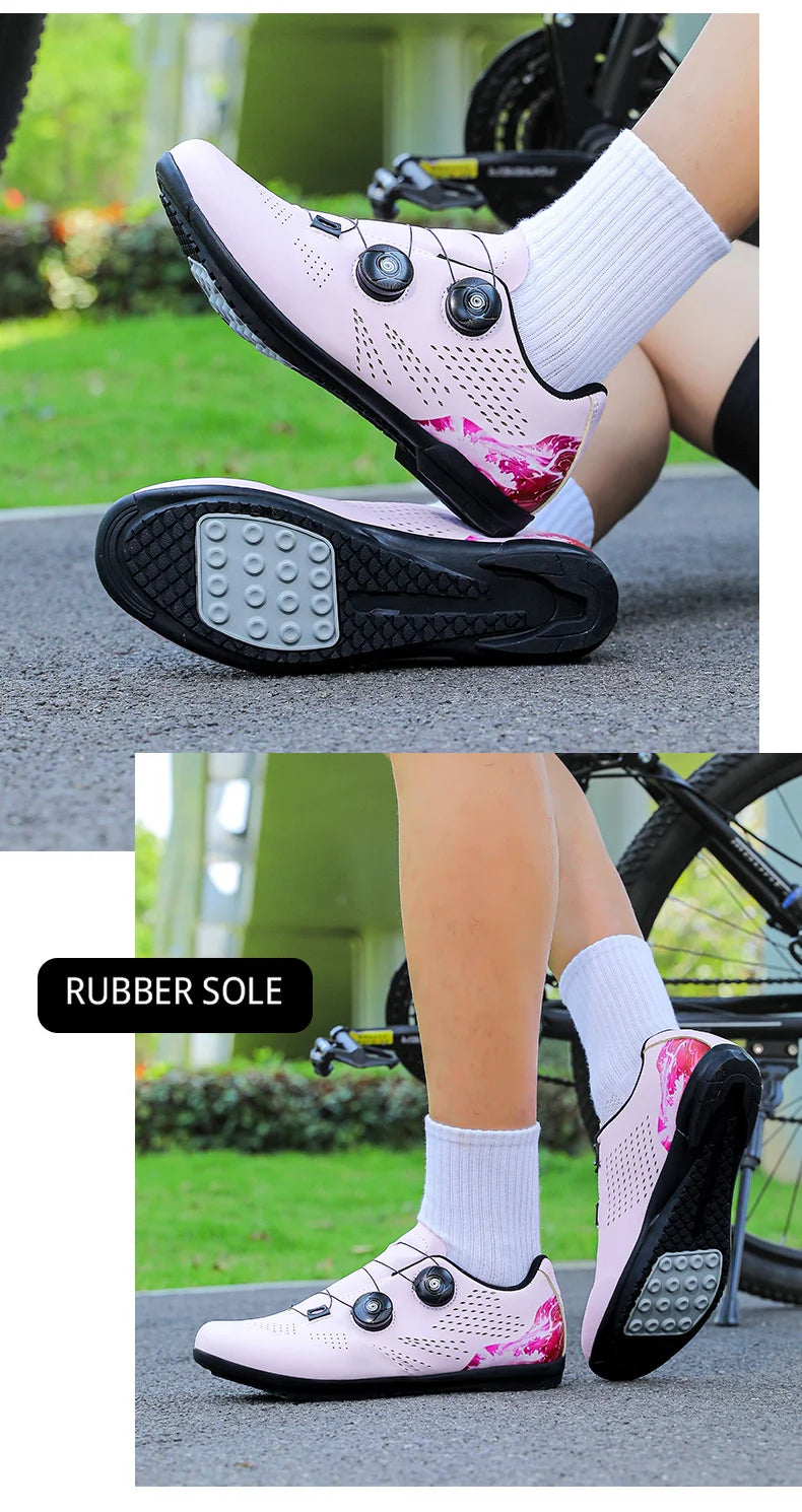 Professional Men's Road Cycling Sneakers, Bike Shoes with SPD MTB Sole, Flat Racing Speed Trail Mountain Bicycle Footwear, Pedal Sports