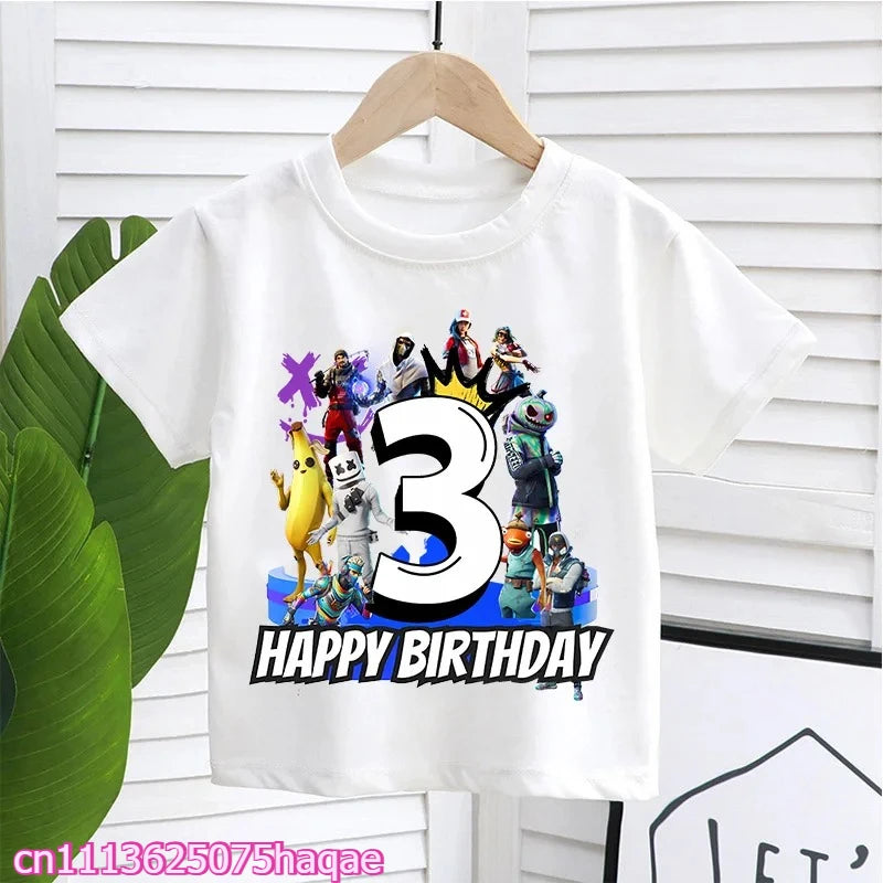 Fortnite Kids T-shirts Birthday Number 1-10 Printed T-shirt Boys Summer Casual Short Sleeves Sports Tops Children's Clothing