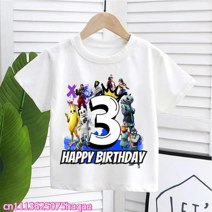 Fortnite Kids T-shirts Birthday Number 1-10 Printed T-shirt Boys Summer Casual Short Sleeves Sports Tops Children's Clothing