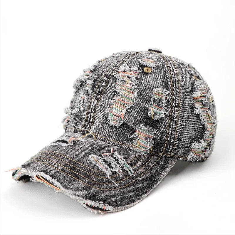 Vintage Washed Distressed Denim Colorful Baseball Cap for Men Women, Fashion Two-Tone Ripped Sun Protection Visor Hat Trendy