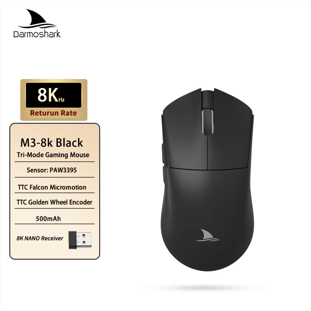 Darmoshark M3 V2 Gaming Mouse Double 8K Wireless Tri Mode 26KDPI PAW3395 Sensor Big Hand Game Macro Mouse For Computer Laptop PC