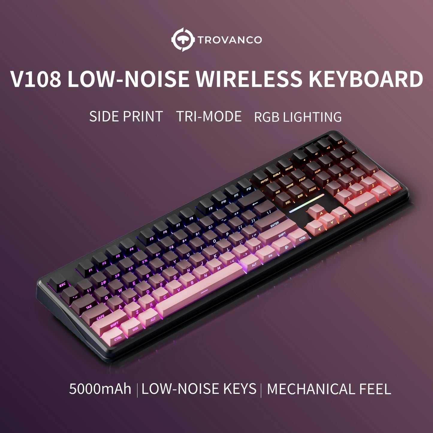 V108 Pro Bluetooth Keyboard  Office Low Noise 2.4G Wired&Wireless Full Layout with RGB Backlit Membrane