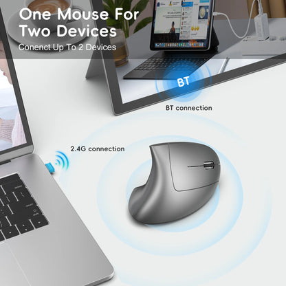 New Dual Mode Wireless Vertical Mouse Bluetooth 5.1 Silent Ergonomic 6 Buttons Type‑C 2400DPI Anti‑Mouse Hand for Office Laptop