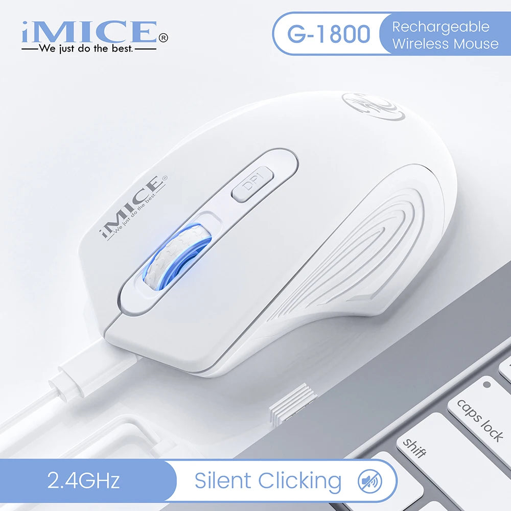 Silent Rechargeable 1600 DPI Adjustable 2.4GHz Wireless Connection Mouse Quiet Click For Office Use Compatible Wiht PC Laptop