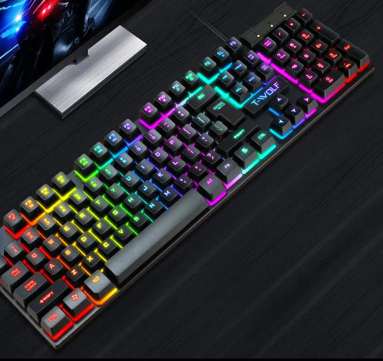 Spanish Keyboard with Spanish Layout Russian Arabic Keyboard Mouse Kit 100% Keyboard ISO Color Backlight Wired Gaming Office T20