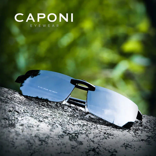 CAPONI New Sunglasses Clip For Men Square Polarized Photochromic Glasses Clip Flipped Up Protect Eyes Light Clip On Frame BS1282