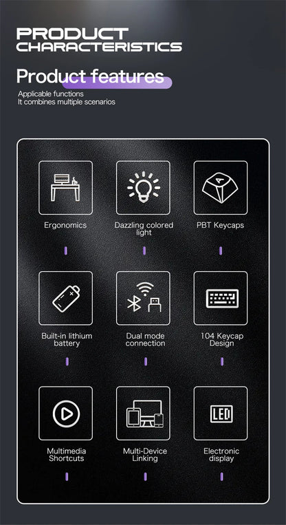 Spanish Wireless Keyboard Russian Spanish Arabic Korean 100% Keyboard Layout With Volume Knob TK100 RGB Light Type C Bluetooth