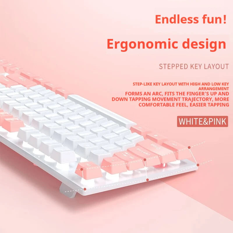 EWEADN Wired Pink White Keyboard, Full-Size Numpad, Quiet Keys, RGB Backlit Cute Design for Laptop/PC, Ideal for Work & Gaming