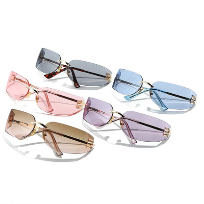 2026 New High End Sunglasses Women Rimless Curved Sun Glasses for Eye Protection and Sunscreen Travelling Hiking Shades Gafas