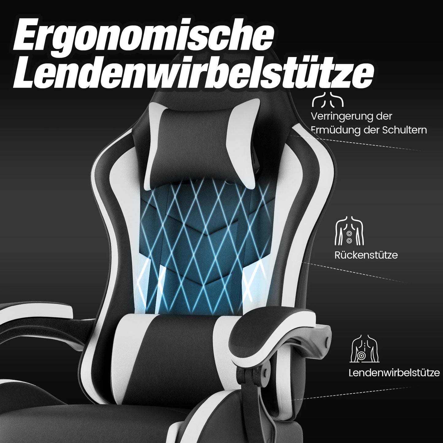 WOTSTA Gaming Chair with Footrest Gamer Chairs Ergonomic with Lumbar Cushion Headrest Height Adjustable Computer Chair