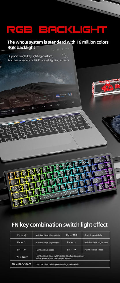 FREEWOLF F68 F68Pro Gaming Keyboard Magnetic Switch 3-Mode Wireless Bluetooth Wired, 8K/1K Polling RGB Hot-Swap RT VALORANT FPS