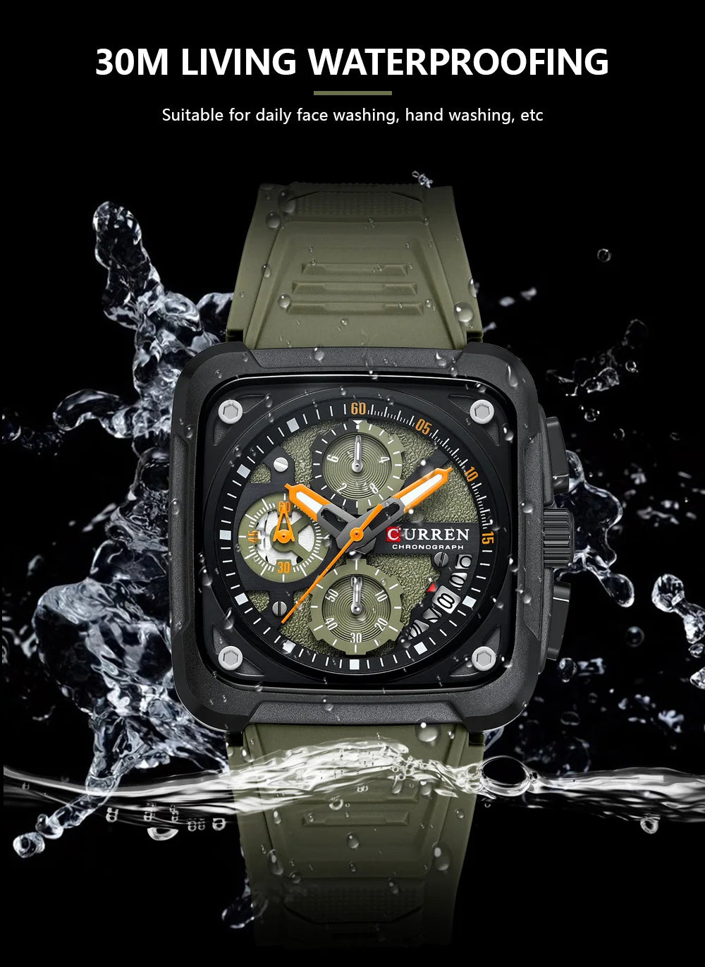 Top Brand CURREN Men's Watches Luxury Square Quartz Wrist Watch Original Waterproof Luminous Chronograph Watch for Men Relogio
