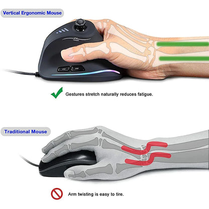 BOW Wired Gaming Mouse Programmable 12 Buttons RGB Mouse for Gamer Desktop Laptop PC Ergonomic Vertical Mouse Joystick 10000DPI