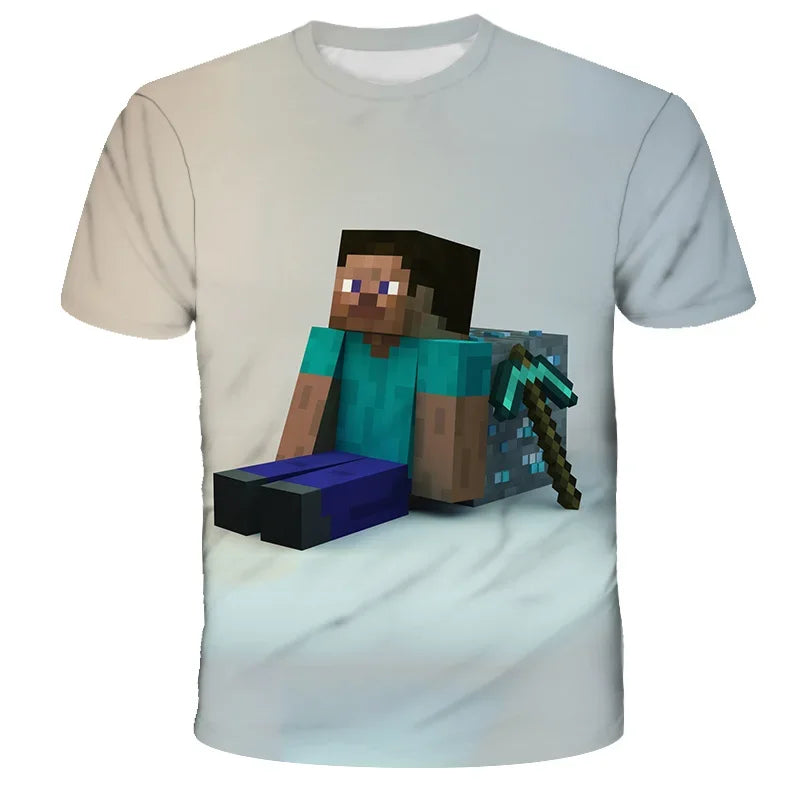 Boys T Shirt Minecraft Popular Tops 3D Printed Casual Summer Cute Boys Girls Building Blocks Cartoon T-shirt Inside Outside Mc