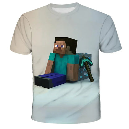 Boys T Shirt Minecraft Popular Tops 3D Printed Casual Summer Cute Boys Girls Building Blocks Cartoon T-shirt Inside Outside Mc
