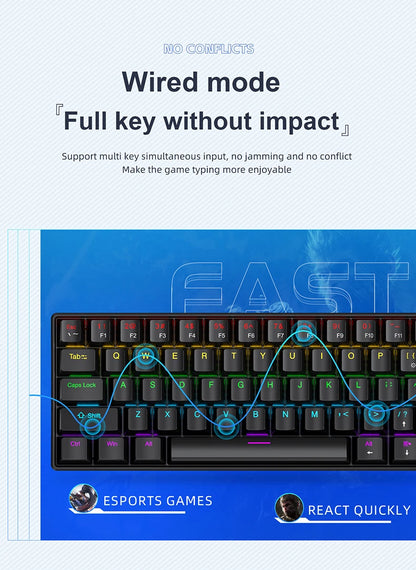 APAYADO K61 Mini Mechanical Keyboard,Wired,61 Keys,Phantom RGB, Black/White Red/Blue Mechanical Switch for Gaming,60% Portable