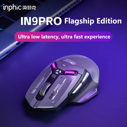 Inphic IN9PRO Wireless Gaming Mouse 26000DPI 8K Polling Rate Bluetooth 5.0 Wired 2.4G Tri-mode RGB Ergonomic Gaming Mouse