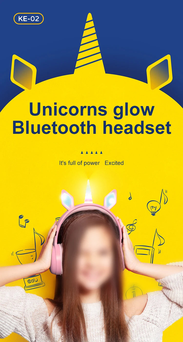 Glow Unicorn Headphones | Bunny Ear Bluetooth Headset with  Mic & TF Slot | Wireless Over-Ear LED