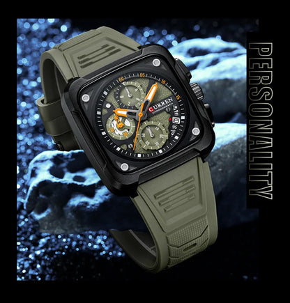 Top Brand CURREN Men's Watches Luxury Square Quartz Wrist Watch Original Waterproof Luminous Chronograph Watch for Men Relogio