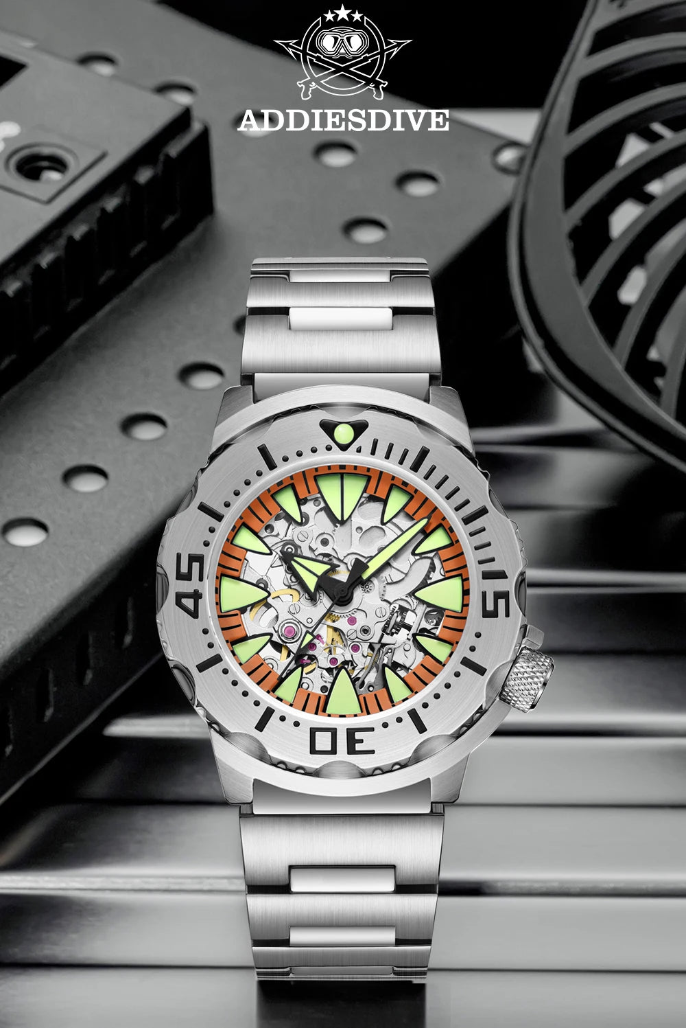 ADDIESDIVE  Luxury Automatic Watches for Men Sapphire 8N24 Stainless Steel Skeleton Luminous 20Bar Waterproof Gift Box Watch