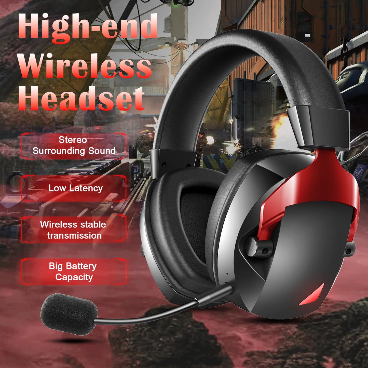 Wireless Gaming Headset with Detachable Noise Cancelling Microphone,2.4G Bluetooth-USB-3.5mm Wired Jack 3 Modes for Multi-device