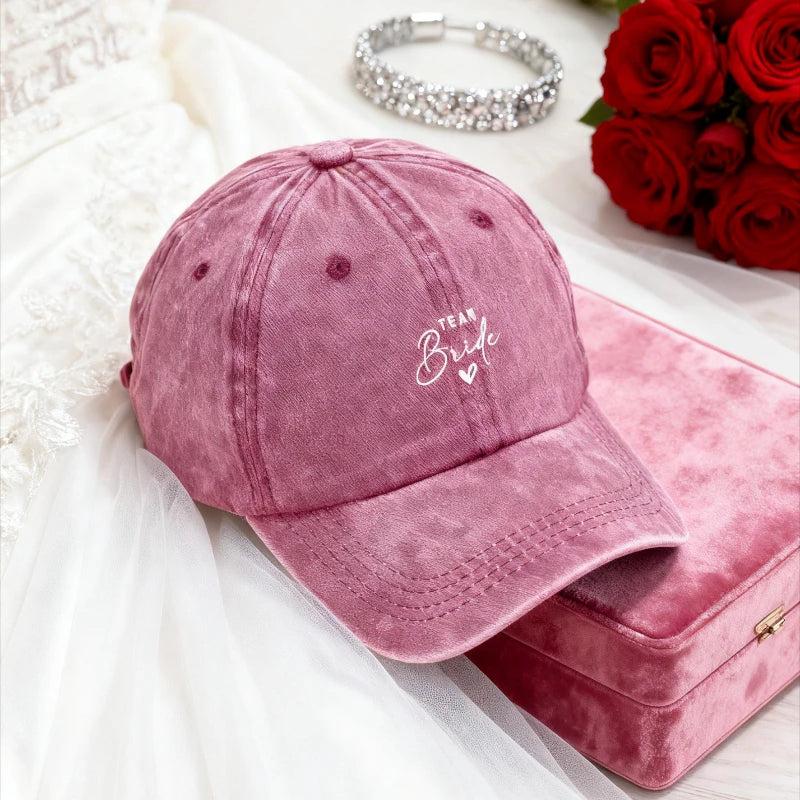Washed Cotton Baseball Cap Adjustable Distressed Trucker Hat for Women Team Bride Party Caps Customize Bridal Wedding Vintage