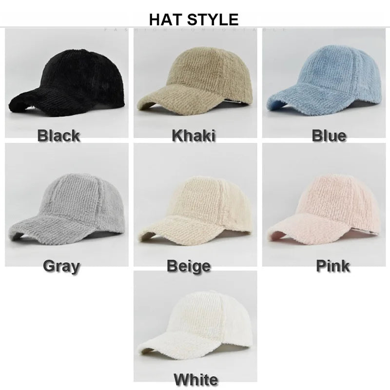 Autumn Winter Baseball Cap Women Artificial Lamb Wool Hats Keep Warm Cap Plush Baseball Caps Spring Baseball Cap Solid Sunshade