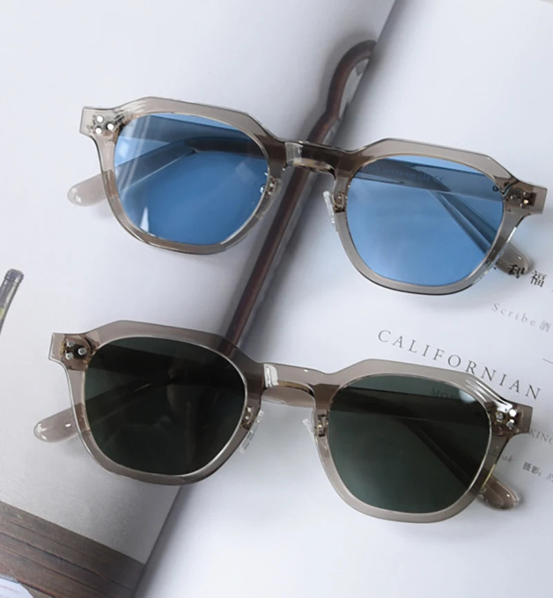 Peekaboo korean style retro sun glasses for women TR90 frame polygon polarized sunglasses uv400 male green brown 2023 summer