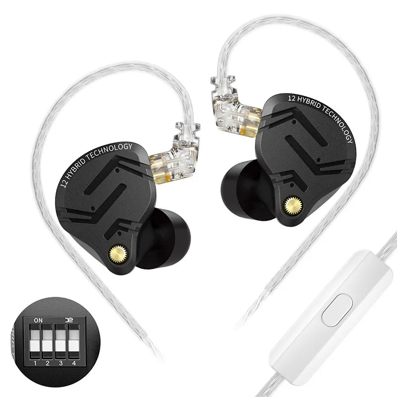 KZ ZS12 PRO X hybridní dynamická technologie a technologie Balanced Armature, IEM sluchátka do uší, vylepšený HiFi basový in-ear headset s ladicím kabelem