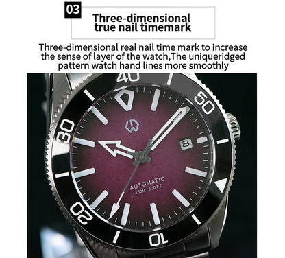 Upgraded Model 9017 Automatic Watch Mechanical 3D Dimensional Luminous Watch Needle Ceramic Bezel 150 Meters Waterproof Diving