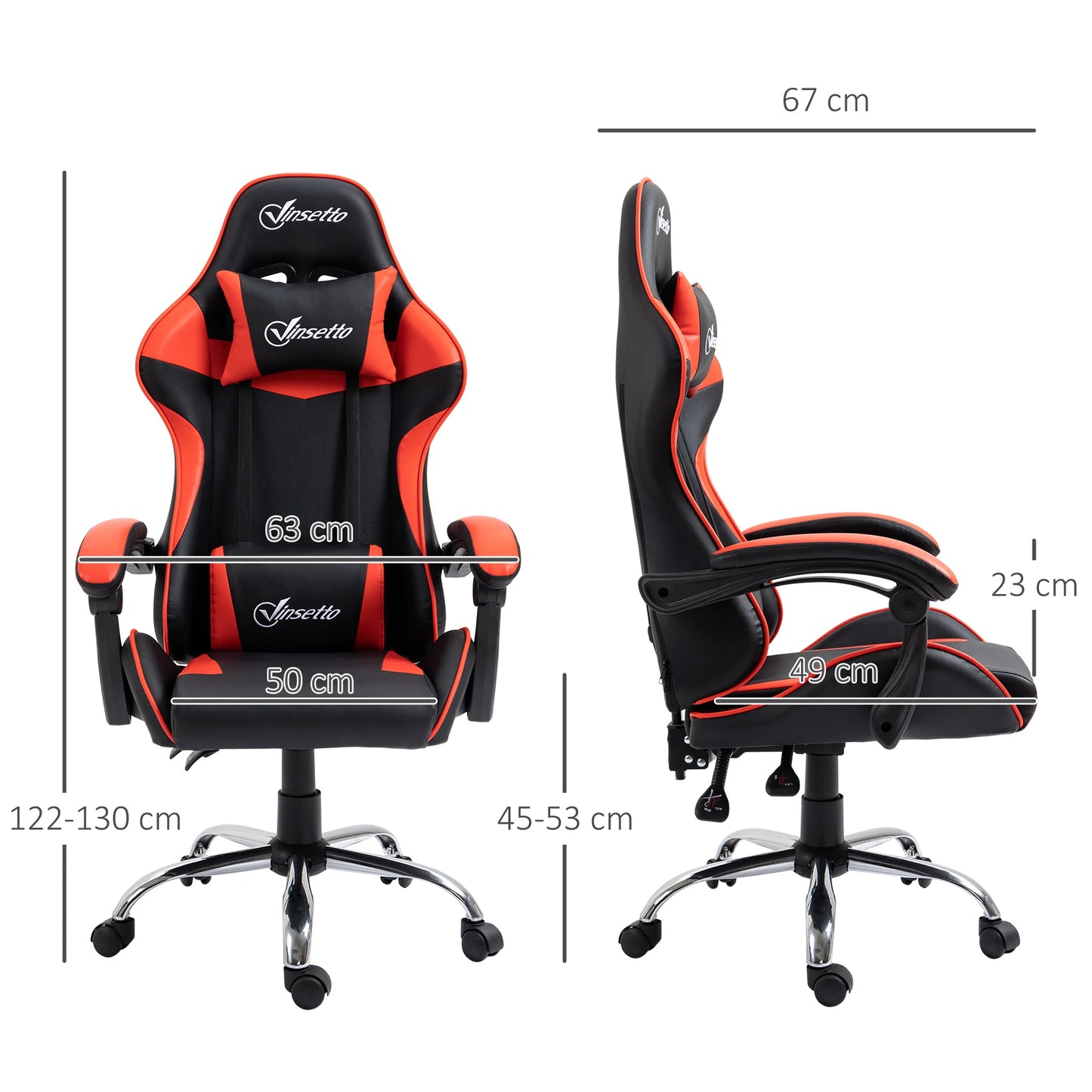Vinsetto Gaming Chair with Adjustable Height 63X67X122-130 cm Red
