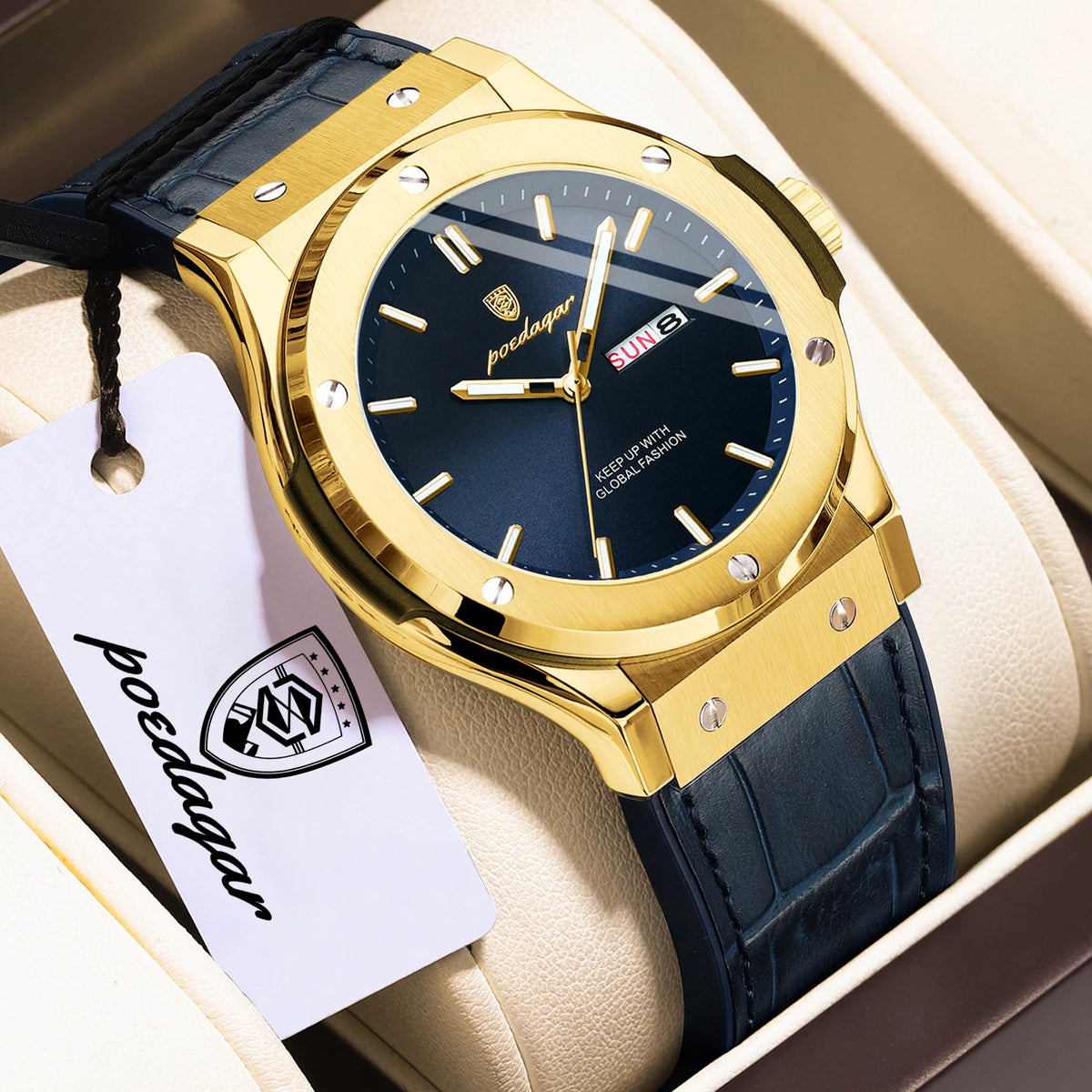 POEDAGAR herenhorloge – Origineel model, zakelijke stijl, waterdicht, siliconen band, datum- en dagweergave, quartz uurwerk, trendy luxe horloge.