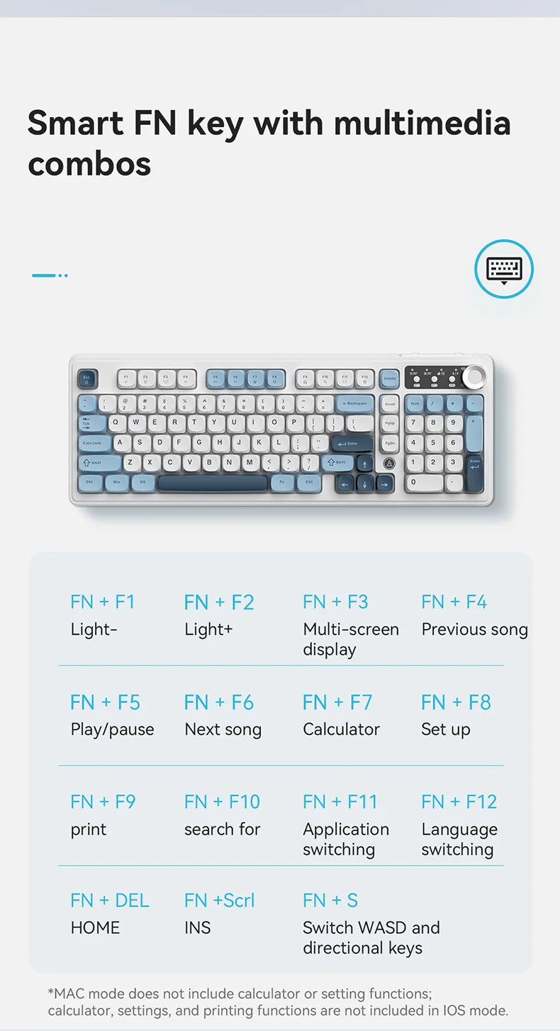 AJAZZ AF98 Wired/Wireless Keyboard Mechanical Feel Office Long Battery Life Three-Mode RGB Mixed Light ABS Keycaps Ergonomics