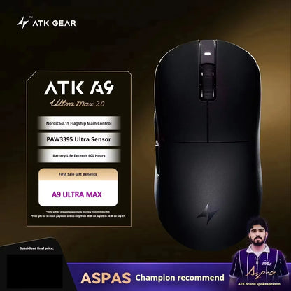 ATK A9 Wireless Gaming Mouse NearLink Technology Ergonomic PAW3395 Tri-Mode Bluetooth Low Latency Esports Mice PC
