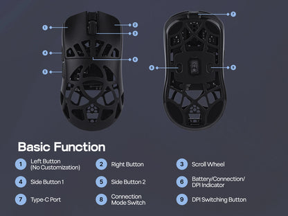 EPOMAKER Carbon X Wired/2.4G/BT Wireless Gaming Mouse 400 to 30,000 DPI Adjustable with PAW3950 Sensor for PC/Mac/Linux