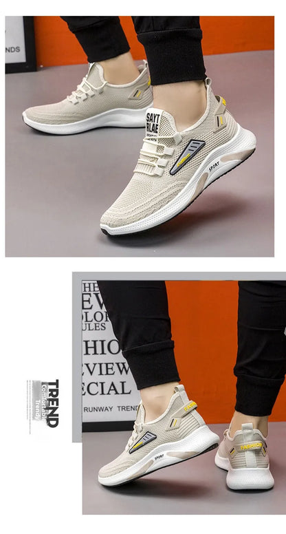 Hot Sale of the Season New Men's Running Shoes Breathable Lightweight Knitted Lace-Up Sports Sneakers Fashionable Korean Style