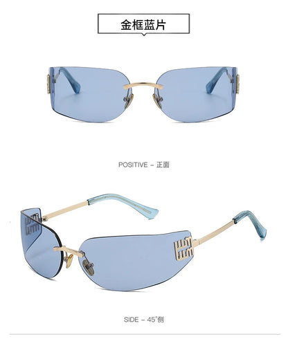 2026 New High End Sunglasses Women Rimless Curved Sun Glasses for Eye Protection and Sunscreen Travelling Hiking Shades Gafas