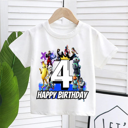 Fortnite Kids T-shirts Birthday Number 1-10 Printed T-shirt Boys Summer Casual Short Sleeves Sports Tops Children's Clothing