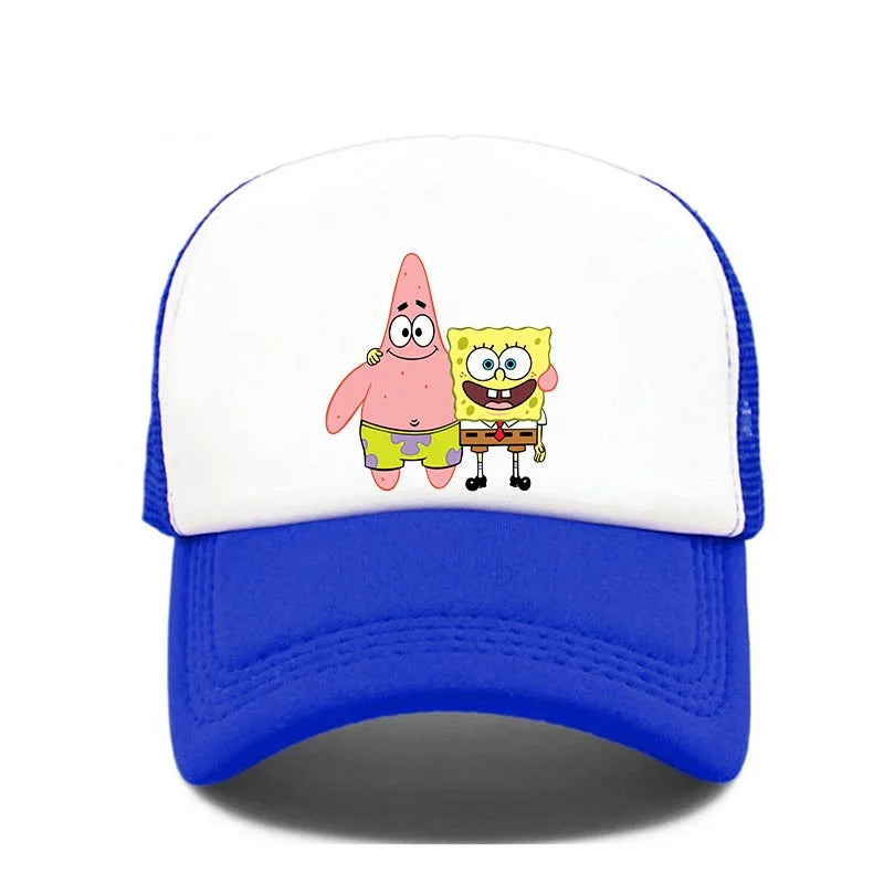 Cappellino da baseball carino con stampa SpongeBob, per uomo e donna, cappellino estivo in rete con protezione solare, cappellino da golf regolabile, cappellino da camionista in stile anime