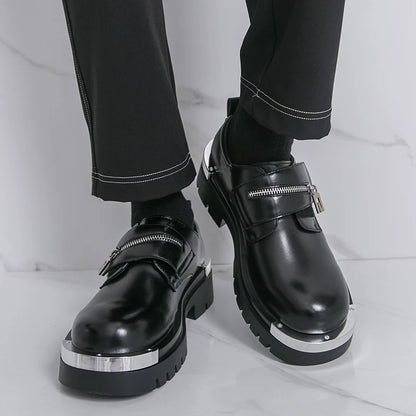 Men's thick soled leather shoes Designer's personalized style Leisure Party Office Outdoor Fashion Street Black white shoes