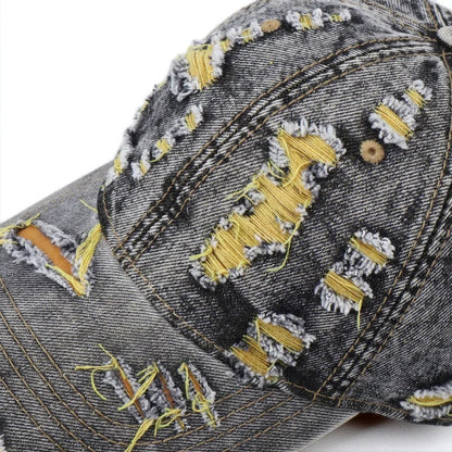 Vintage Washed Distressed Denim Colorful Baseball Cap for Men Women, Fashion Two-Tone Ripped Sun Protection Visor Hat Trendy