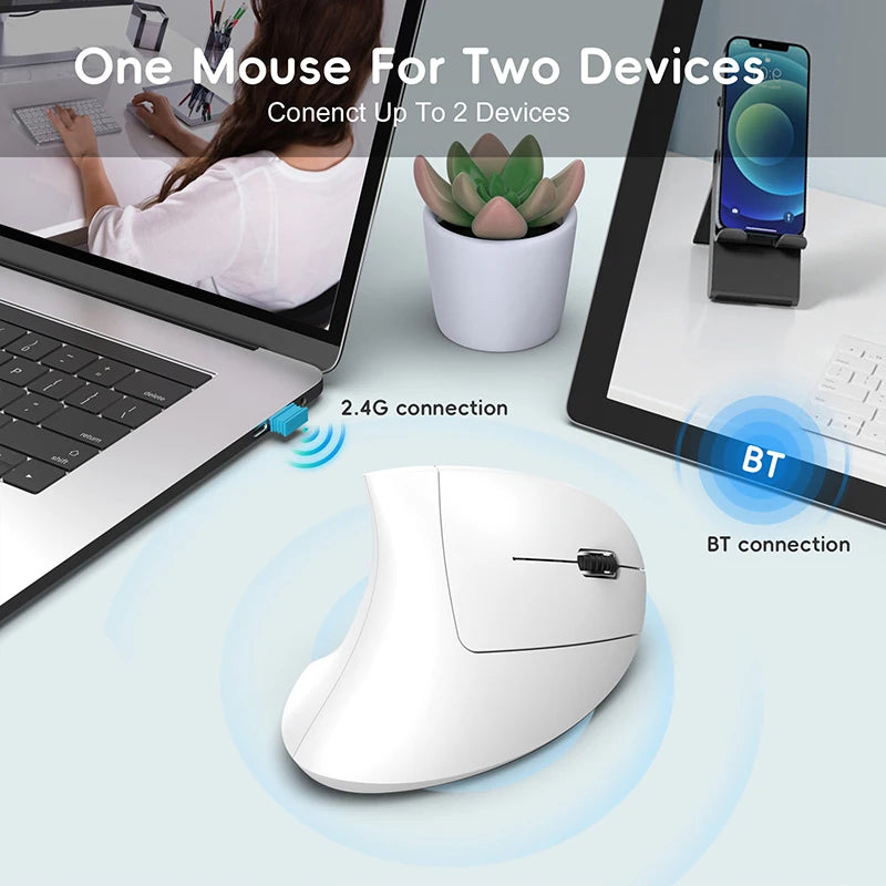Wireless Mouse Bluetooth Vertical Mouse Dual-Mode Silent Mouse Rechargeable Gaming Mouse For Win Mac OS Laptop Computer Mouse